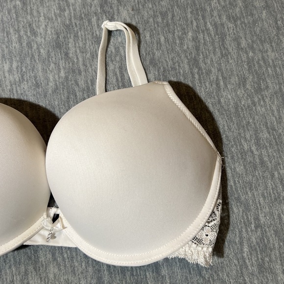 Smart & Sexy Push Up Padded Bra Women 34C White Lace Sides Adjustable Bow EUC - Picture 3 of 12